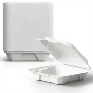 Caja de almuerzo biodegradable de bagazo, tipo clamshell, rectangular, desechable, con tapa, de 7 x 5 pulgadas, para llevar hamburguesas - Product Image 1