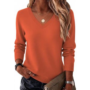 Pull à col en V pour femme, manches longues, décontracté, léger, doux, tricot côtelé, pour l'automne - Product Image 1