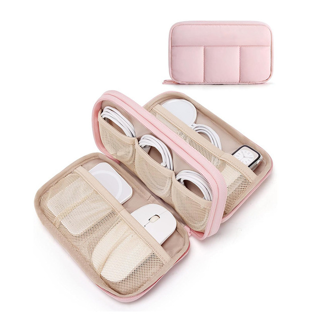 Custom New Polyester Travel Mobile Power Mouse USB Data Cable Organizer Portable Digital Storage Travel Bag with Zipper Closure