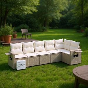 Juego de Sofás de Jardín Fohho Beige para 6 Personas, Ratán PE, Estructura de Acero, Diseño Contemporáneo - Product Image 2
