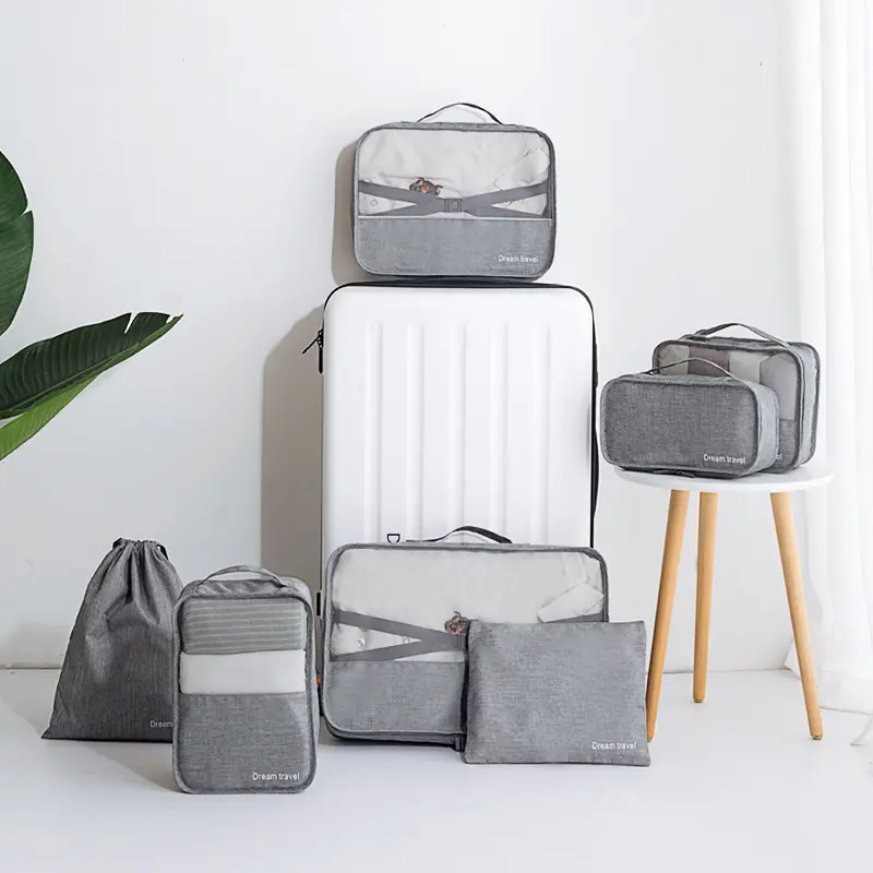 Du lịch cuộc sống 7-Piece đặt túi với túi đồ lót và Túi Giày hành lý quần áo lưu trữ túi du lịch đóng gói Cubes