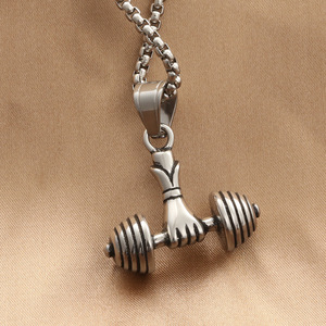 <b>Titanium</b> Steel Dumbbell Pendant Men's Retro Themed Charm Fitness Jewelry Everyday Wear - Product Image 2