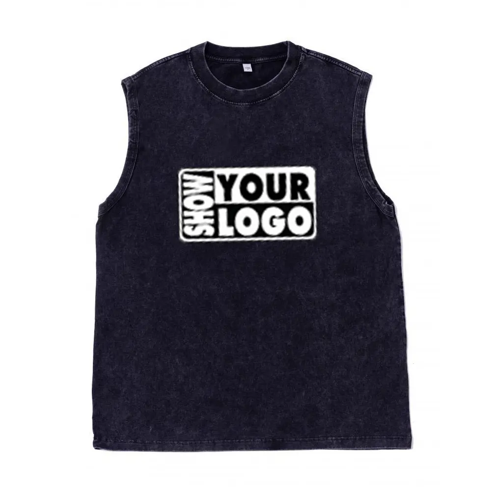 Camiseta sem mangas masculina 230g personalizada de algodão fiado em anel para o verão quente