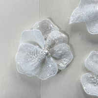 GCW-LQ059-1 blanc 3D fleur dentelle Applique Polyester brodé paillettes perle patchs pour robe de mariée mariée bricolage vêtements