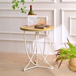 INNOVA European Design Style Decorative Antique <b>Wooden</b> Carved Round <b>Top</b> Coffee <b>Table</b> Set 2 Metal Legs for Living Room Furniture - Product Image 1