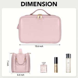 Travel Makeup Bag Large Capacity Cosmetic Organizer Opening Waterproof <b>Storage</b> <b>Toiletry</b> Bags Vertical Free-Standing Brush Holder - Product Image 6
