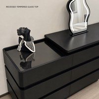 Ensemble coiffeuse avec commode à 6 tiroirs, plateau en verre trempé noir mat, fermeture douce, pour chambre à coucher et décoration intérieure