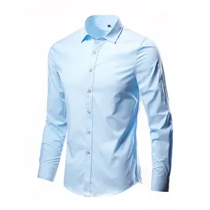 M-5XL Solid color men's single breasted shirt Fashion slim fitting business casual long sleeved lapel shirt