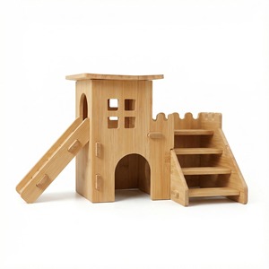 Hamster Castle House With <b>Slide</b> And Stairs Wooden Pet Hideout <b>Small</b> Animal Playground Breathing Design - Product Image 1