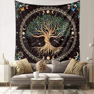 Décoration murale bohème en tissu 100% polyester avec motif <span class=keywords><strong>de</strong></span> lune, <span class=keywords><strong>arbre</strong></span> <span class=keywords><strong>de</strong></span> <span class=keywords><strong>vie</strong></span>, fleurs et plantes, mandala spirituel, impression personnalisée - Product Image 3