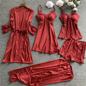 Hot new prodotti di vendita al dettaglio quattro pezzi set homewear abiti da sposa robe accappatoio di seta delle donne di seta di estate delle donne