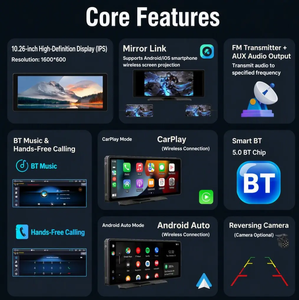 Écran IPS de 10,26 pouces, Android Auto et CarPlay, WiFi, lecteur multimédia portable pour voiture MP5 PND, universel pour toutes les voitures - Product Image 2