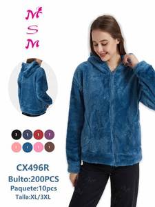 Sudadera con Capucha de Forro Polar para Mujer, Manga Larga con Cremallera, Color Sólido, Corte Regular, Sin Forro, Prenda Tejida para Invierno - Product Image 3