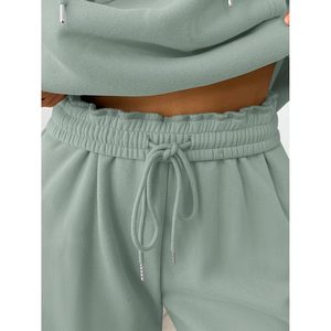 Conjunto de 2 Piezas para Mujer, Sudadera Holgada con Capucha y Pantalones Anchos de Felpa, Ropa Deportiva de Otoño Invierno, Transpirable, de Algodón - Product Image 5