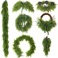 Guirlande de Noël artificielle LINGKAI en cèdre avec pommes de pin et nœud en velours vert pour décoration de porte d'entrée ou de cheminée
