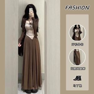 Women's Three Piece Set Solid Color Chiffon Long Sleeve Cardigan Tank Top Wide Leg Pants Casual Suit Autumn 2025 - Product Image 5
