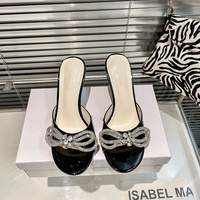 Sandales plates pour femmes avec nœud en paillettes argentées, pantoufles d'été à strass, chaussures décontractées à bout ouvert