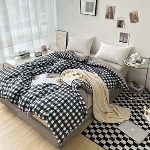 3pcs Classic <span class=keywords><strong>Noir</strong></span> <span class=keywords><strong>et</strong></span> <span class=keywords><strong>Blanc</strong></span> Plaid Striped Cover Set Soft Washed Cotton Quilt Cover Adult Children Bedroom Bedroom Bedding Set - Product Image 1