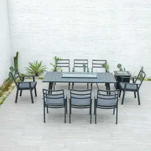 유럽 시장 인기있는 야외 테이블과 의자 세트 알루미늄 정원 안뜰 화재 구덩이 테이블 세트