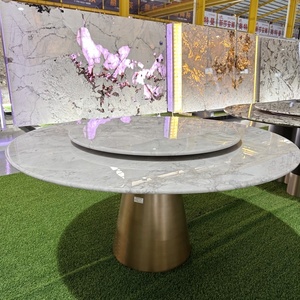 Độc Đáo Tự Nhiên Veining Sang Trọng Và Sang Trọng Đánh Bóng Taj Mahal Thạch Anh Tùy Chỉnh Slate Top Ăn Bàn Tròn Cho Nhà - Product Image 2