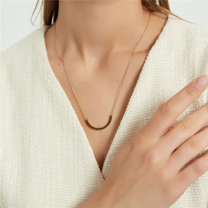 Collar minimalista para mujer, de <span class=keywords><strong>14k</strong></span> chapado en oro, plata de ley 925, barra curva, mejor amiga - Product Image 6