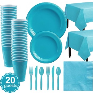 Ánh Sáng Màu Xanh Rắn Màu Bộ Đồ Ăn Bằng Nhựa Cho Đám Cưới Sinh Nhật Dùng Một Lần Đảng Trang Trí Nhiều Màu Sắc Tùy Chỉnh Dịch Vụ - Product Image 1