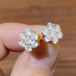 Boucles d'oreilles clous plaquées or, serties de zircons cubiques ronds, motif fleur délicate, pour femme et homme - Vente chaude - Product Image 2