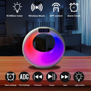 Smart <span class=keywords><strong>Mini</strong></span> <span class=keywords><strong>4</strong></span>-in-1 QC3.0 Drahtloser Lautsprecher RGB LED Digitaluhr Nachtlichter Telefon tisch Nachttisch lampe Wechselstrom betriebener Kunststoffs chrank - Product Image 5