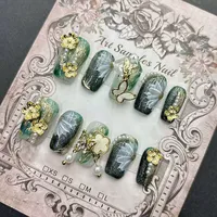 Faux ongles courts en acrylique peints à la main, faits à la main, à pression, couvrants, pour femmes