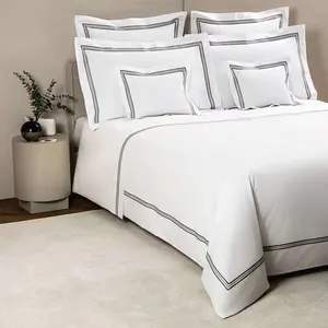 4-Piece Set seprai bordir rumah lembut katun Mesir 1800tc seperti warna Solid selimut Quilt Cover Set tempat tidur