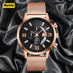 Myriver Hot Sale 3 Augen Multifunktion aler Uhren kalender Chrono logisch 3 Kronen Pfeil Zweite Männer Armbanduhr Vatertag geschenk