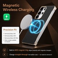 Étui de téléphone en cuir de vachette véritable grain litchi avec chargement magnétique sans fil pour la série Samsung Galaxy S25
