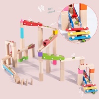 Jeu de blocs de construction en bois avec piste à billes pour enfants, jouet éducatif pour garçons et filles, développe l'intelligence avec glissière de pipeline à assembler