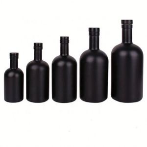 Botella de Vidrio Negro Mate para Vodka, Whisky, Brandy, Vino y Licores, 500ml 750ml, Tapón de Corcho, Forma Cilíndrica, para Aceite de Oliva, con Serigrafía - Product Image 3