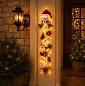 Ornement de Noël en crochet avec lumière LED, cloche et flocon de neige pour la décoration murale de la porte d'entrée - Product Image 1