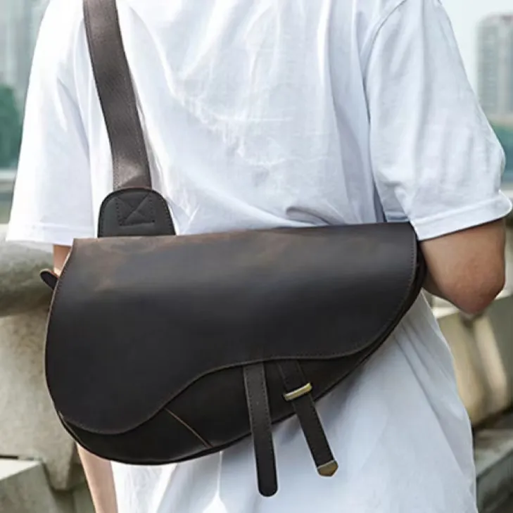 Benutzer definierte Vintage Designer Kreuz wasserdichte Schulter Mode Sport Umhängetasche Umhängetasche Echte Leder Brusttasche für Männer