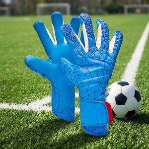 Gants de gardien de but en cuir bleu de qualité supérieure, prix de gros, antidérapants, respirants, personnalisables, pour le football professionnel - Product Image 6