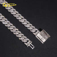Nouveautés Chaîne Cubaine Hip Hop pour Homme en Argent S925, 13mm, Une Rangée de Pierres Grandes, Certificat GRA, Moissanite Effet Glacé Forme Lune