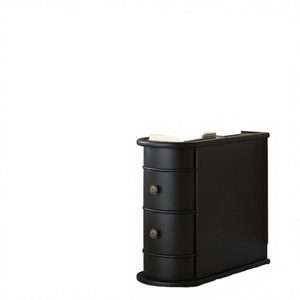 Wholesale <b>Narrow</b> Black Wooden Nightstand | Slim Curved <b>Bedside</b> <b>Table</b> <b>with</b> <b>Drawers</b> Indian Supplier - Product Image 3