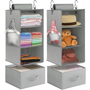 Foldable 3 Layer Hanging Storage <b>Shelf</b> Wardrobe Organizer with Strong <b>Hooks</b> Clothing Organization Bedroom Dorm Closet Organizer - Product Image 1