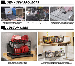 رف أطباق فولاذي للتخزين في المطبخ مع رف تجفيف بلاستيكي من طبقتين، منظم جديد لتخزين أدوات المطبخ لعام <span class=keywords><strong>2025</strong></span> - Product Image 4