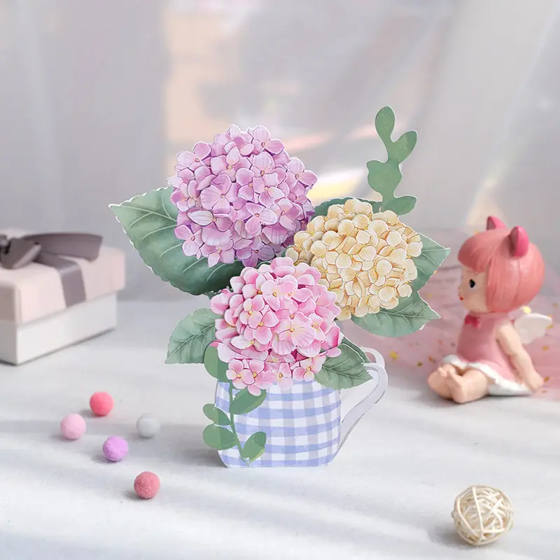 ป๊อปอัพการ์ดช่อดอกไม้,ไฮเดรนเยียการ์ดดอกไม้ 3D สําหรับภรรยา,แฟนและแม่ (การ์ดวันเกิด,ได้รับเร็วๆ นี้,ขอบคุณ,วันครบรอบ)