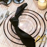 Assiette de présentation en verre transparent à bord noir, de luxe, tendance, pour mariage, vente chaude