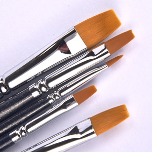 Pinceau à ongles en nylon à tête plate avec manche en bois noir pour gel UV, ensemble d'outils de manucure pour la peinture et la sculpture des ongles en gel, pour salon de manucure - Product Image 2