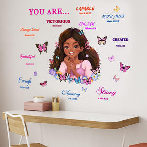Dessin animé fille noire <span class=keywords><strong>texte</strong></span> inspirant autocollant mural joli enfant décoratif décor à la maison - Product Image 5