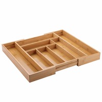 Organisateur de tiroir à couverts universel extensible BSB07-1 en bambou 100% naturel, 8 compartiments, plateau porte-ustensiles de cuisine