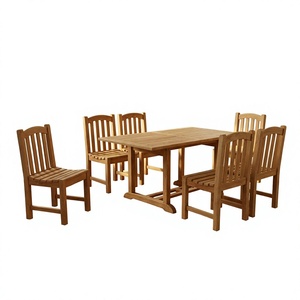 Ensemble de salle à manger d'extérieur moderne pliable en teck massif pour 6 personnes, résistant aux intempéries, meubles de jardin, table - Product Image 1