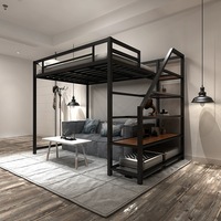 Lit superposé en métal robuste de 1,2 mm d'épaisseur pour adultes, sans grincement, gain de place, en acier, avec bureau et escalier