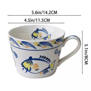 Service de table en céramique à motif de <span class=keywords><strong>poisson</strong></span> peint à la main - Vaisselle bleue et jaune pour la maison, l'hôtel et <span class=keywords><strong>le</strong></span> restaurant, passe au lave-vaisselle - Product Image 6