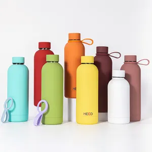 Custom LOGO Insulated Thermal Soft Rubber Paint Small Mouth Double Wall Stainless Steel Water Bottle With Handle